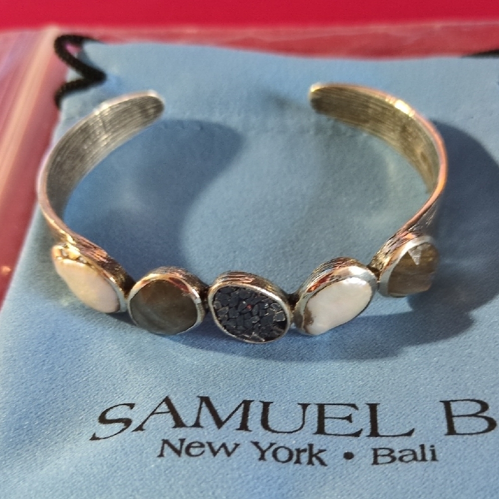 NWT Samuel B. Sterling Silver Bracelet with White and Gray Stones